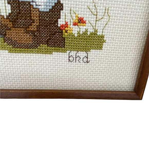 Boy And Dog Cross Stitch Vtg Handmade Multicolor Decorative Art 14"x12" - Picture 4 of 12